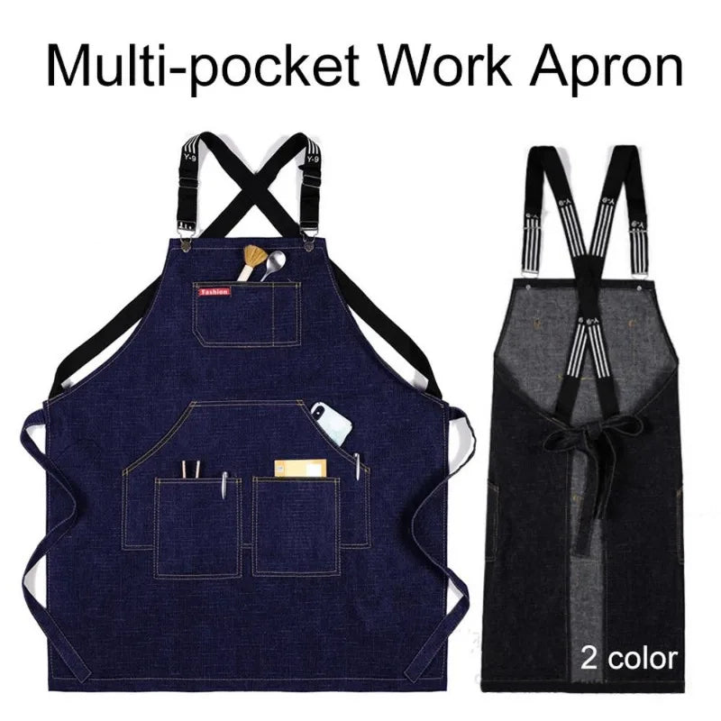 Cotton Denim Apron – Kitchen, BBQ, Barber & Chef Denim Work Apron Babs