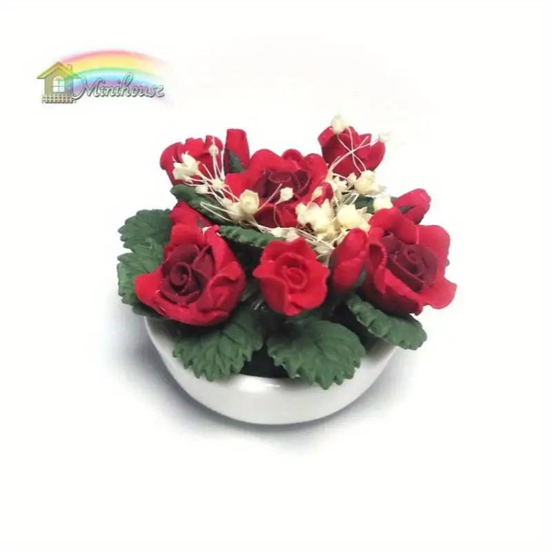 1/12 Scale Mini Clay Red Rose Dollhouse Flower Decoration Miniature Clay Decoration Babs