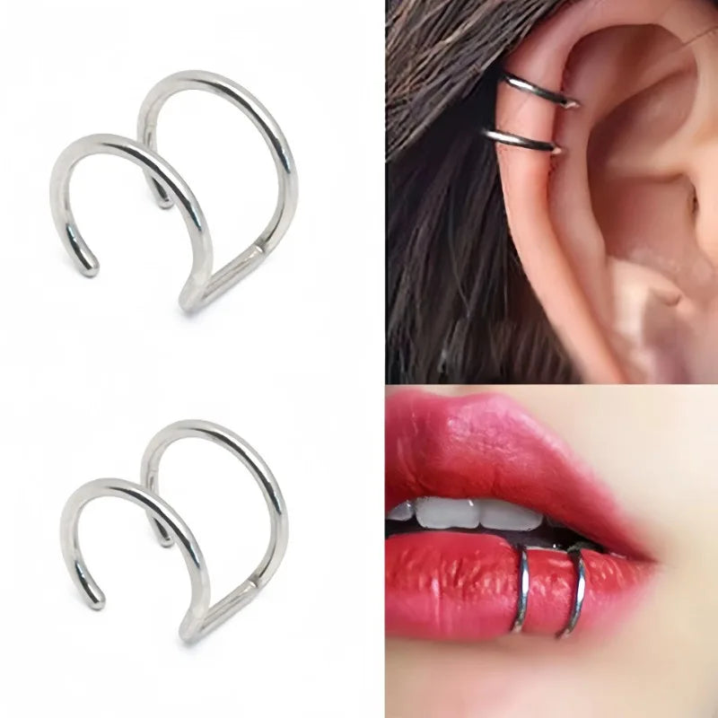 Clip-On Earrings Nose & Lip Ring Fake Piercing Jewelry Set Clip-On Jewelry Set Babs