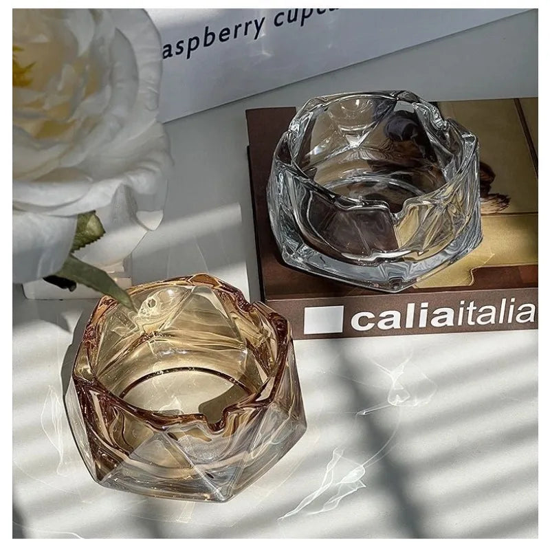 Crystal Glass Ashtray – Light Luxury Water Chestnut Design Glass Ashtray Babs