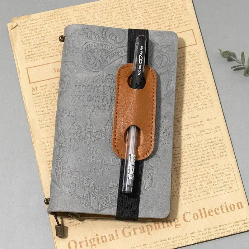PU Leather Pen Holder with Elastic Band for Notebooks Pen Holder Clip Babs brown 1pcs A1