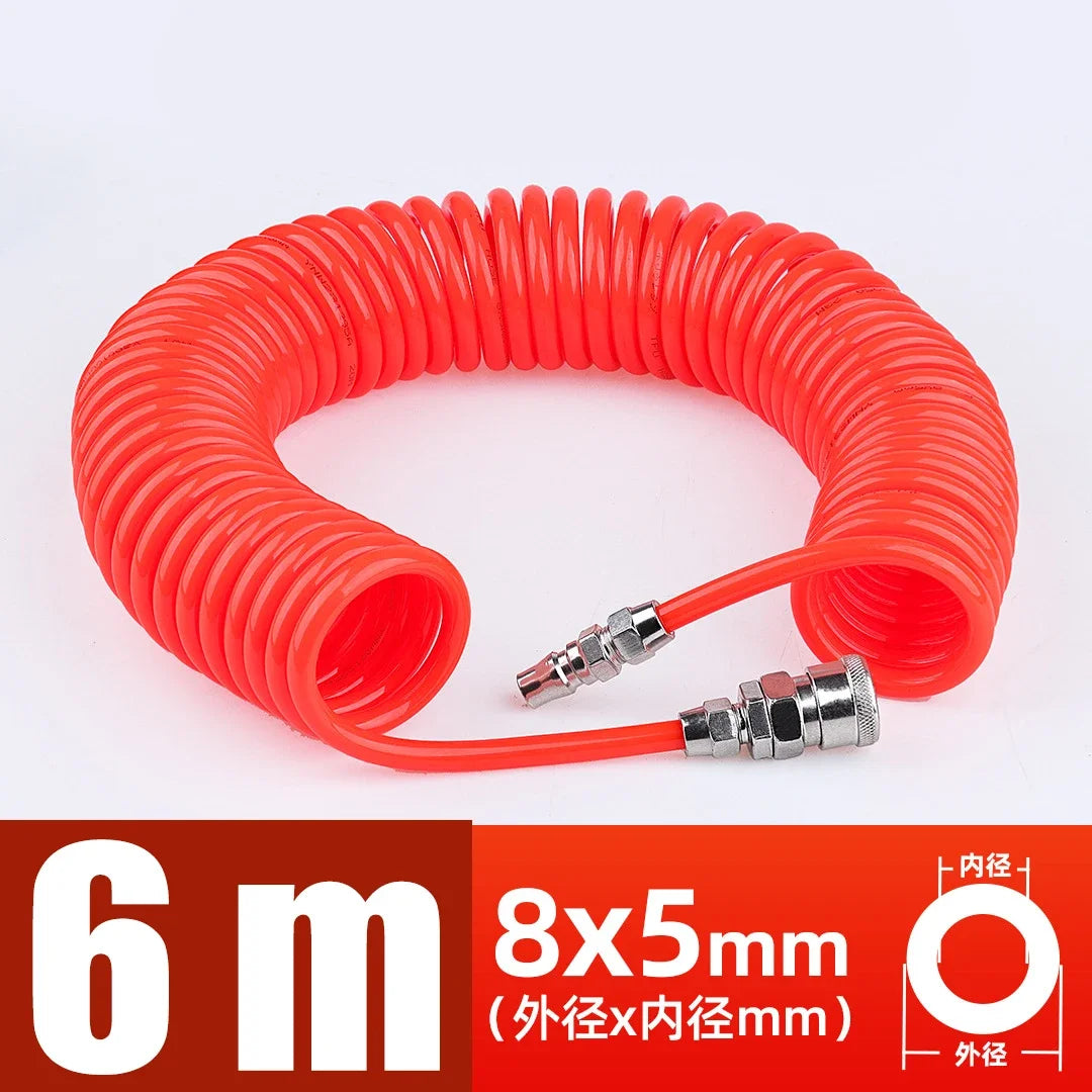 Spiral Pneumatic Air Compressor Hose – Coiled Flexible Pipe Pneumatic Air Hose Babs 6m