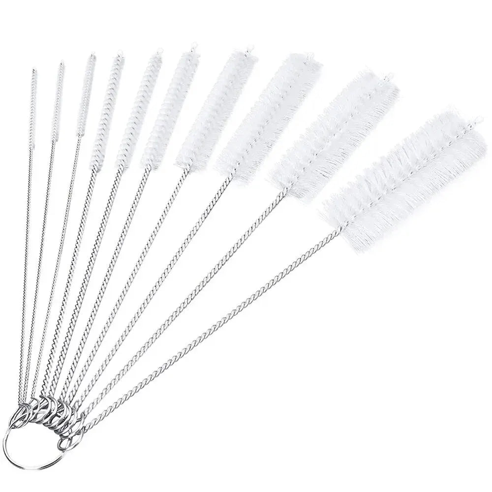 10-Piece Bottle Brush Set – Stainless Steel & Nylon Cleaner Bottle Cleaning Brush Set Babs WHITE
