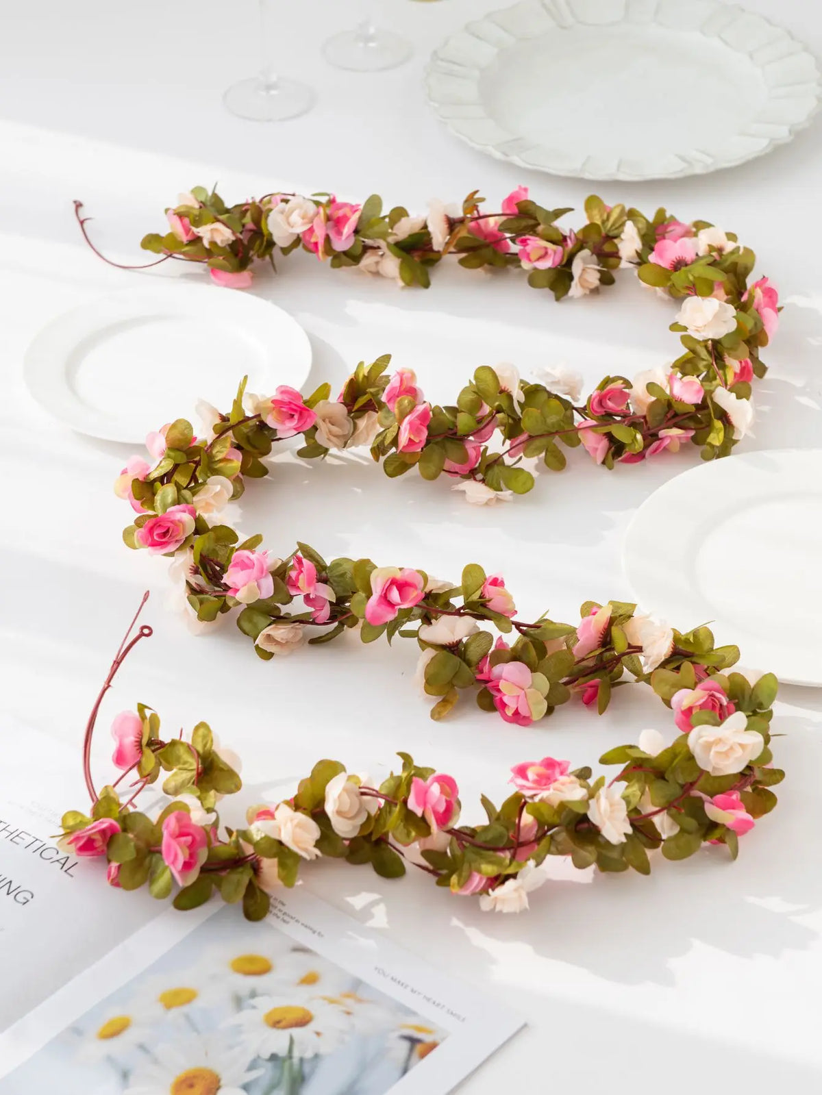 Silk Rose Garland – Artificial Flower String for Wedding & Home Artificial Flower Garland Babs pink champagne 3 pcs