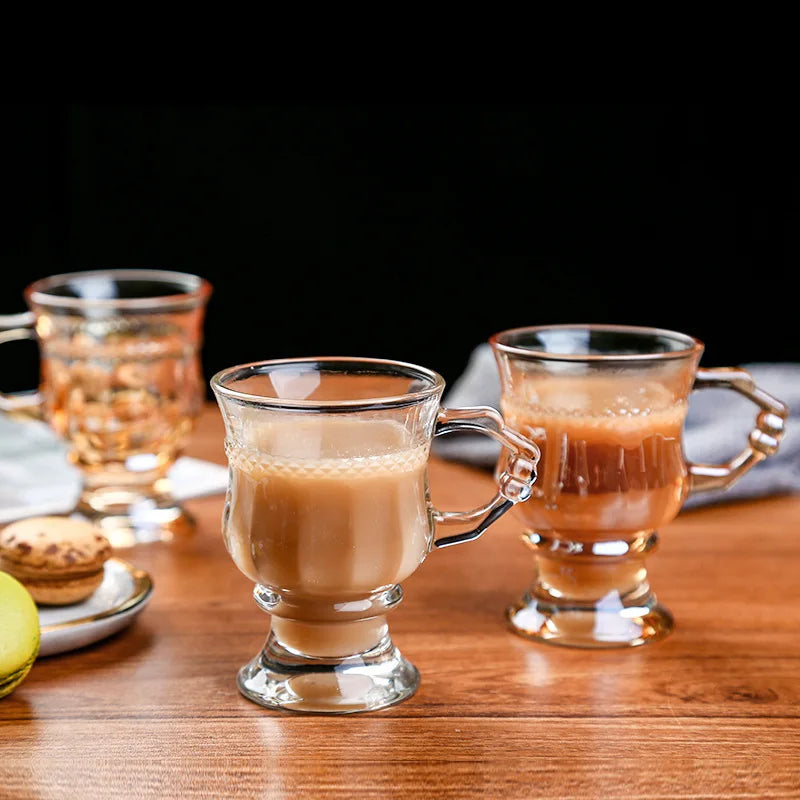 Retro European Glass Coffee Cup with Handle | Elegant Teacup Glass Coffee Cup Babs