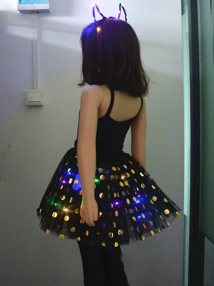 Light-Up Tutu Skirt & Animal Headband – Girls Glow Party Girls Glow Costume Babs black devil for 3-10 years girls