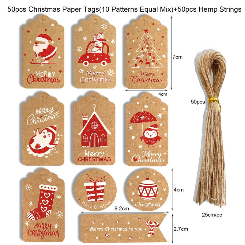 48/50Pcs Christmas Kraft Paper Gift Hang Tags – Santa Decor Holiday Gift Tags Babs 50pcs-set3