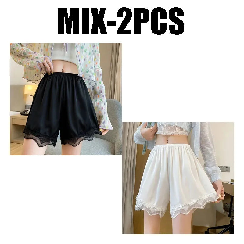 Women's Lace Trim Safety Shorts – Breathable Summer Underwear Women's Safety Shorts Babs MIX-2PCS M