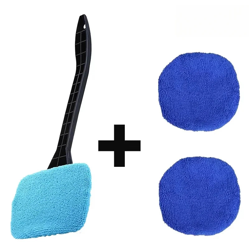 Car Window Cleaner Brush Kit – Long Handle Microfiber Wiper Car Cleaning Brush Babs Light Blue-1Set