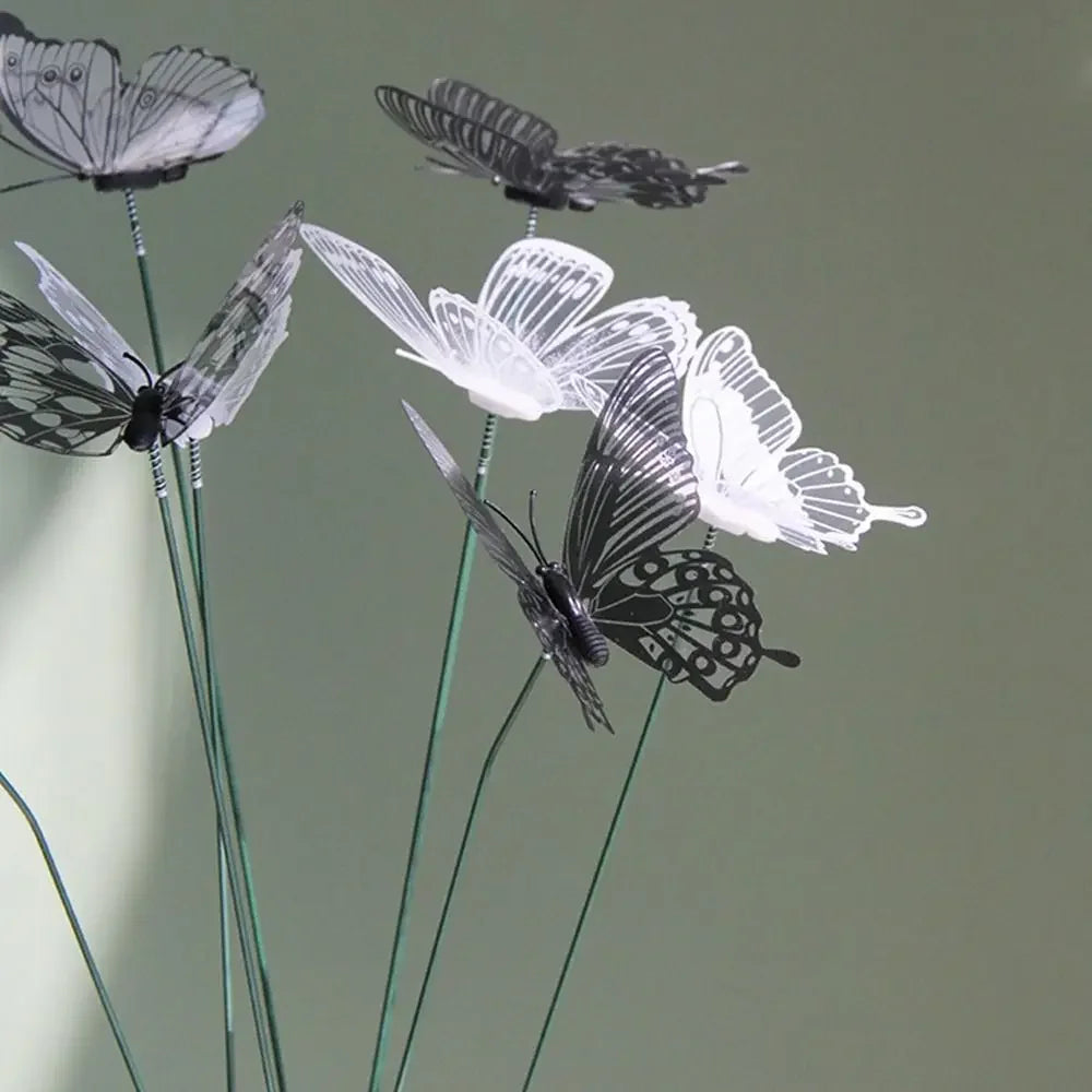 25pcs Black White Butterfly Garden Stakes – Transparent Wings 8cm Garden Decor Stakes Babs Black white 40PCS