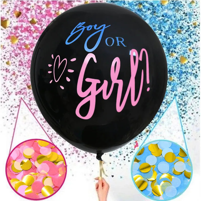 36" Giant Gender Reveal Balloon Set – Blue & Pink Confetti Gender Reveal Balloon Babs