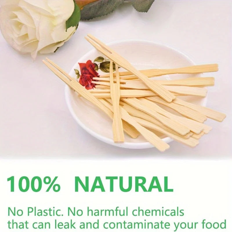 Bamboo Mini Food Picks 9cm – Disposable Double Prong Fruit Forks Bamboo Food Picks Babs