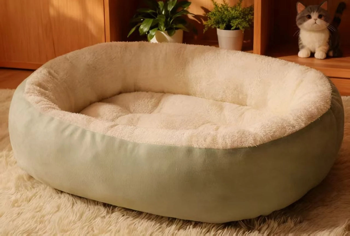 Oval Pet Bed – Four Season Dog & Cat Cushion Nest Pet Bed Babs light green S
