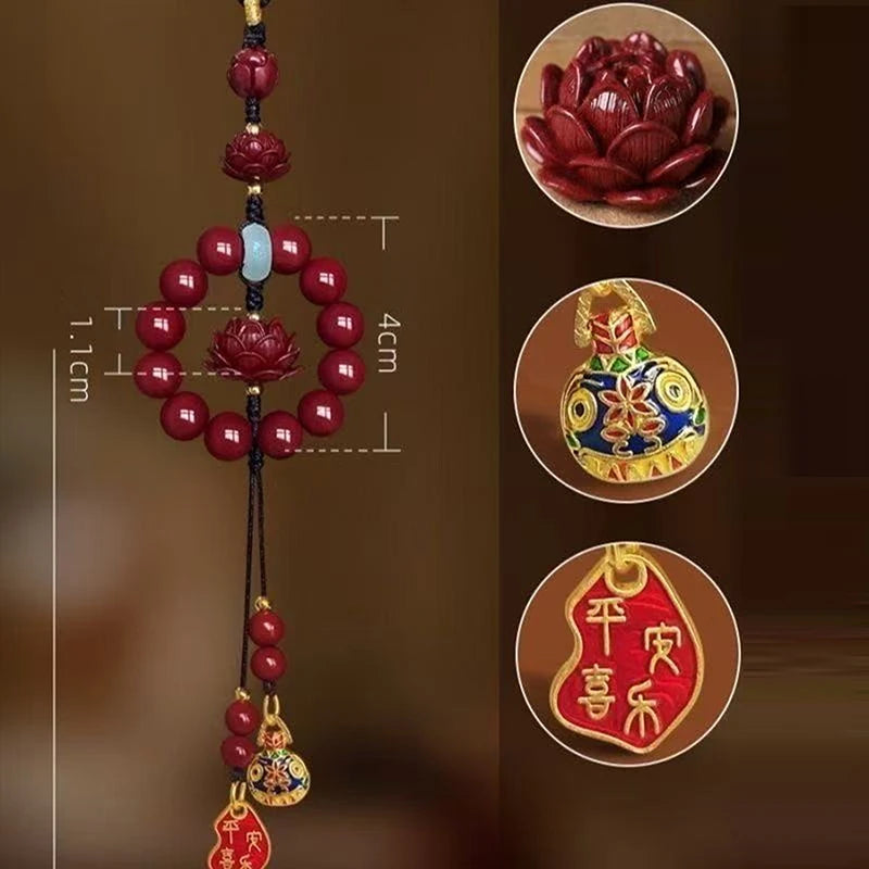 Lotus Cinnabar Car Rearview Mirror Pendant | Good Luck Ornament Car Mirror Pendant Babs