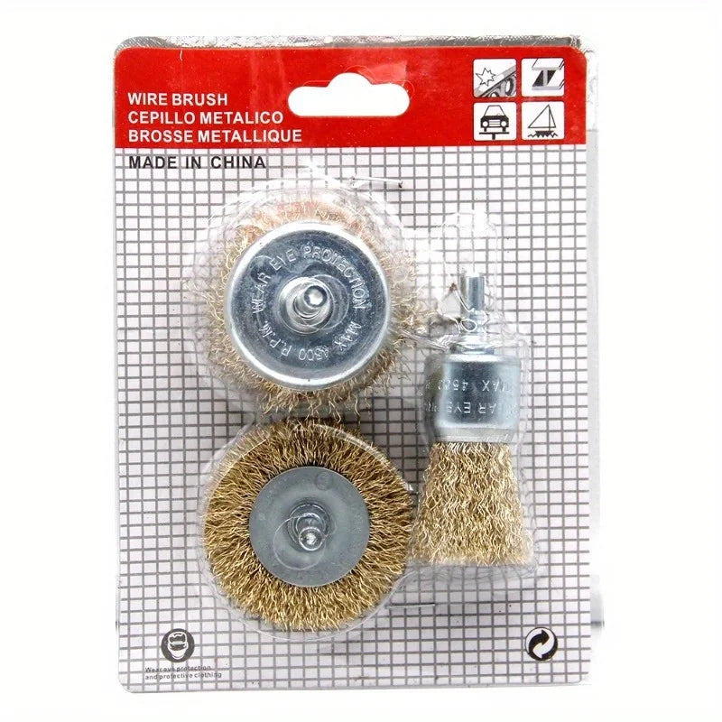3-Piece Wire Brush Set for Electric Drill – Rust Removal & Polish Wire Brush Drill Set Babs 3PC large set