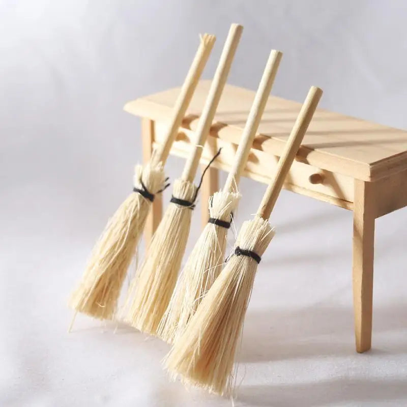 4pc Mini Broom & Mop Hand-Woven Wooden Miniature Pendants Miniature Decor Pendant Babs 4pcs