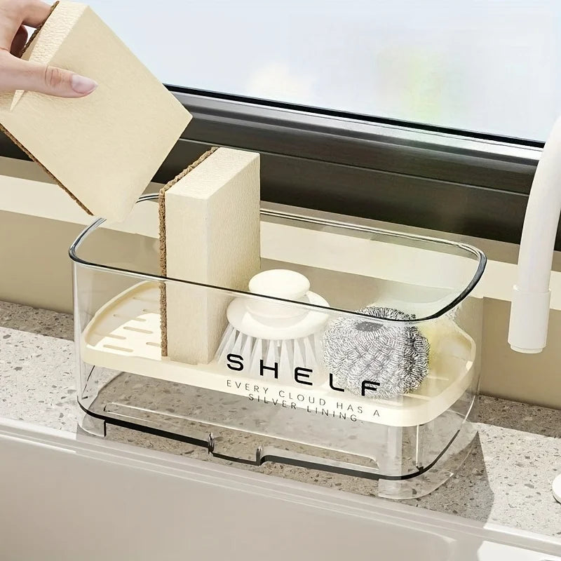 Kitchen Sink Sponge Rack with Drainage Shelf & Towel Holder Sink Organizer Rack Babs