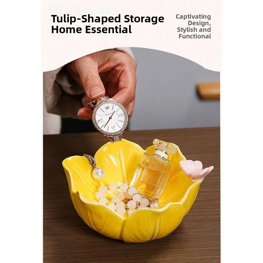 Ceramic Tulip Flower Jewelry Tray & Trinket Dish Organizer Ceramic Jewelry Tray Babs