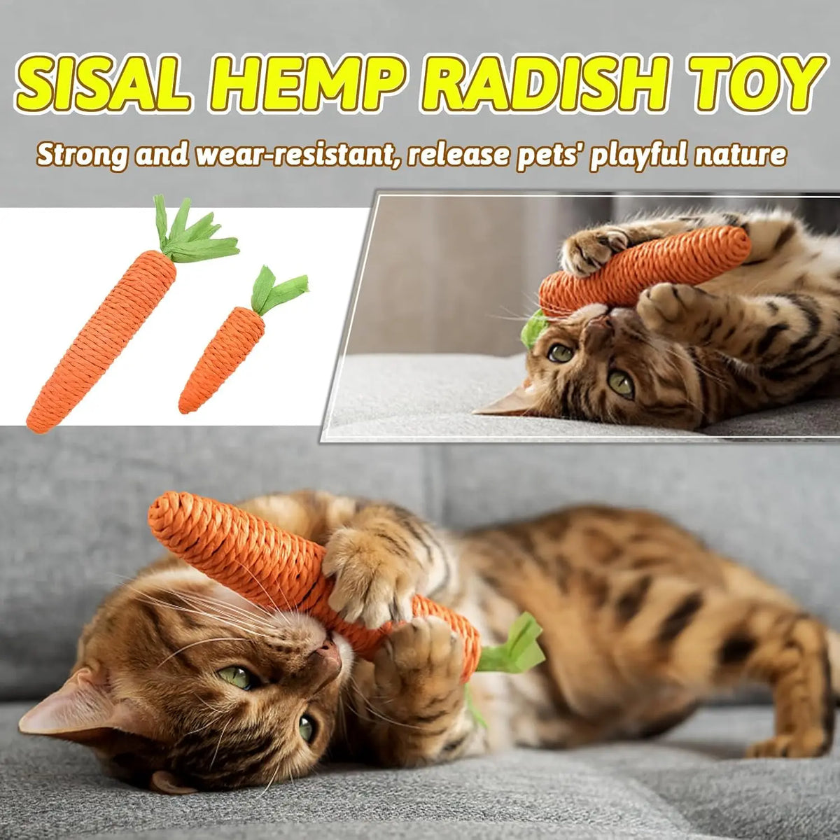 Carrot Cat Teaser Toy – Sisal, Sound & Teeth Grinding Fun Cat Teaser Toy Babs