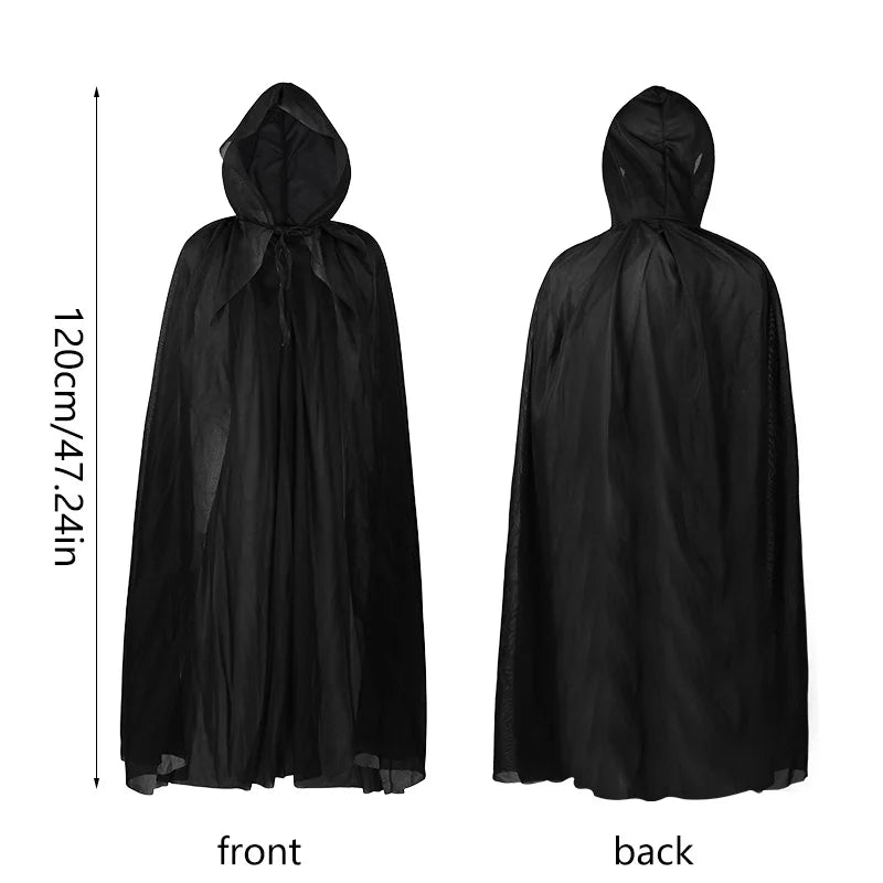 Black Long Hooded Cape – Halloween Witch Costume Cloak 120–140cm Halloween Costume Cape Babs 120cm