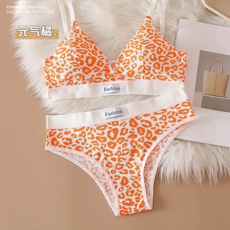 Women's Leopard Print Wire-Free Bra & Brief Set | Seamless Bra & Brief Set Babs