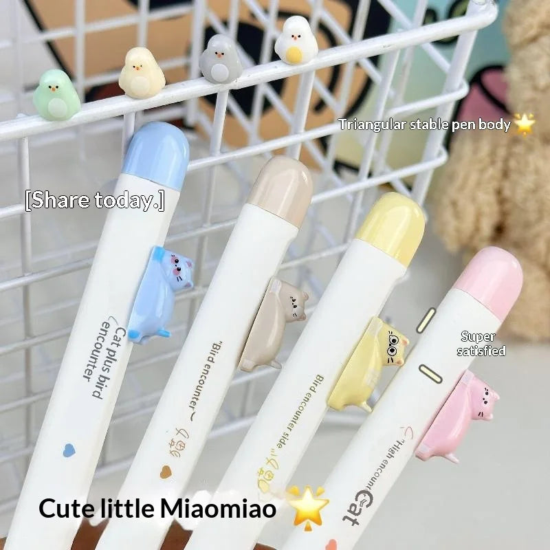 4-Pack Magnetic Cat Gel Pens 0.5mm Retractable Fast-Dry Ink Gel Pen Set Babs