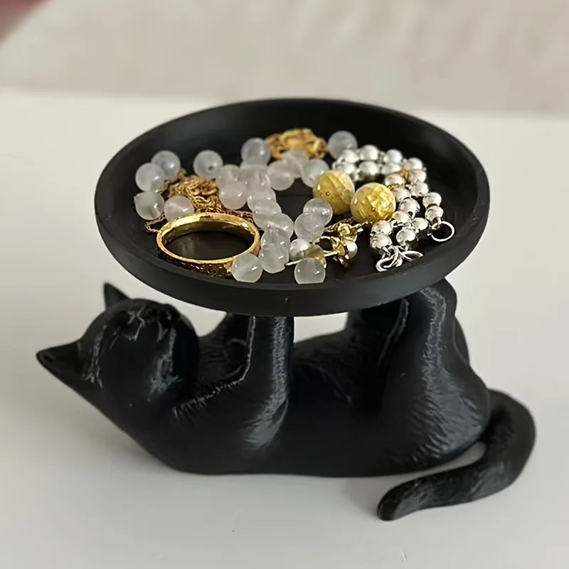 Resin Cat Statue with Tray – Entryway Key Holder Décor Decorative Cat Statue Babs