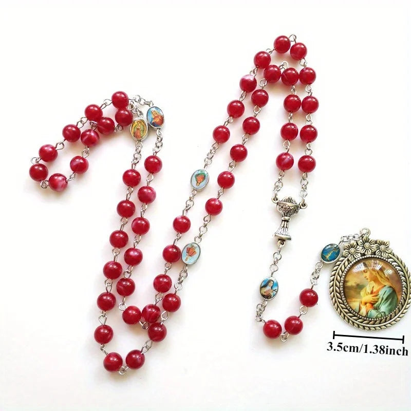 Catholic Virgin Mary Rosary Prayer Necklace with Cross Pendant Religious Pendant Necklace Babs