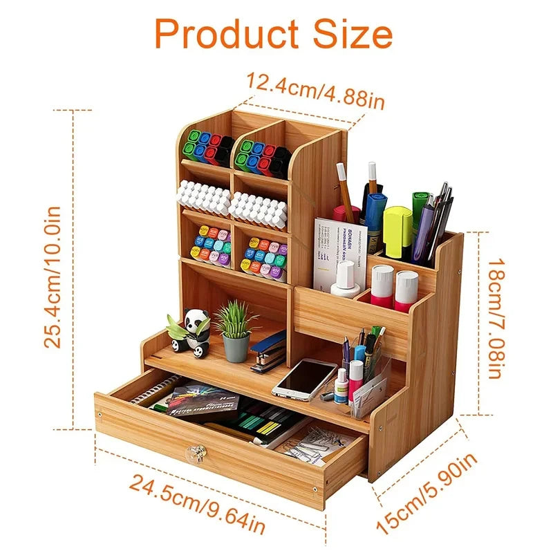 Wooden Desk Organiser DIY Pen Holder & Storage Box with Drawer Desk Organiser Babs