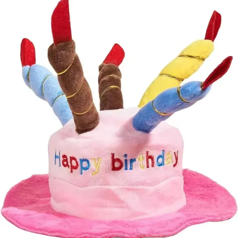 Dog & Cat Birthday Cake Hat – Cute Plush Pet Party Headwear Pet Party Hat Babs Pink