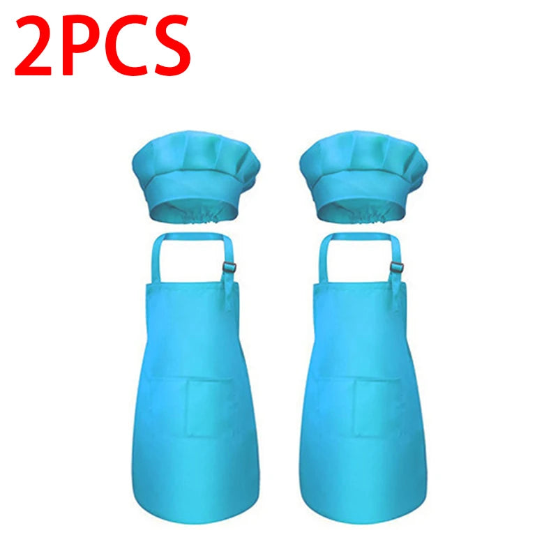 Kids Chef Apron & Hat Set – Kitchen Craft Painting PVC Apron Kids Chef Apron Set Babs 2pcs Sky blue M