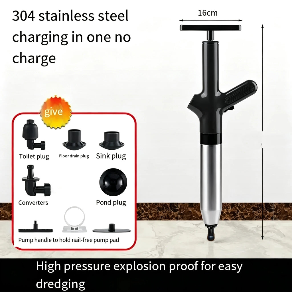 High Pressure Air Drain Plunger – Toilet, Sink & Bathtub Unclogger Air Drain Plunger Babs Black