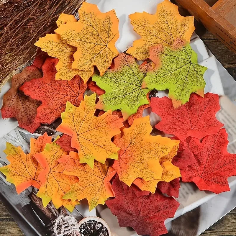 100/200pcs Silk Maple Leaves – Autumn Wedding & Halloween Décor Artificial Silk Leaves Babs