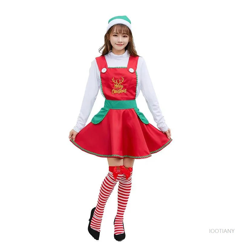 Women's Christmas Velvet Costume – Santa Elf & Storybook Dress Set Holiday Costume Set Babs Brown XL