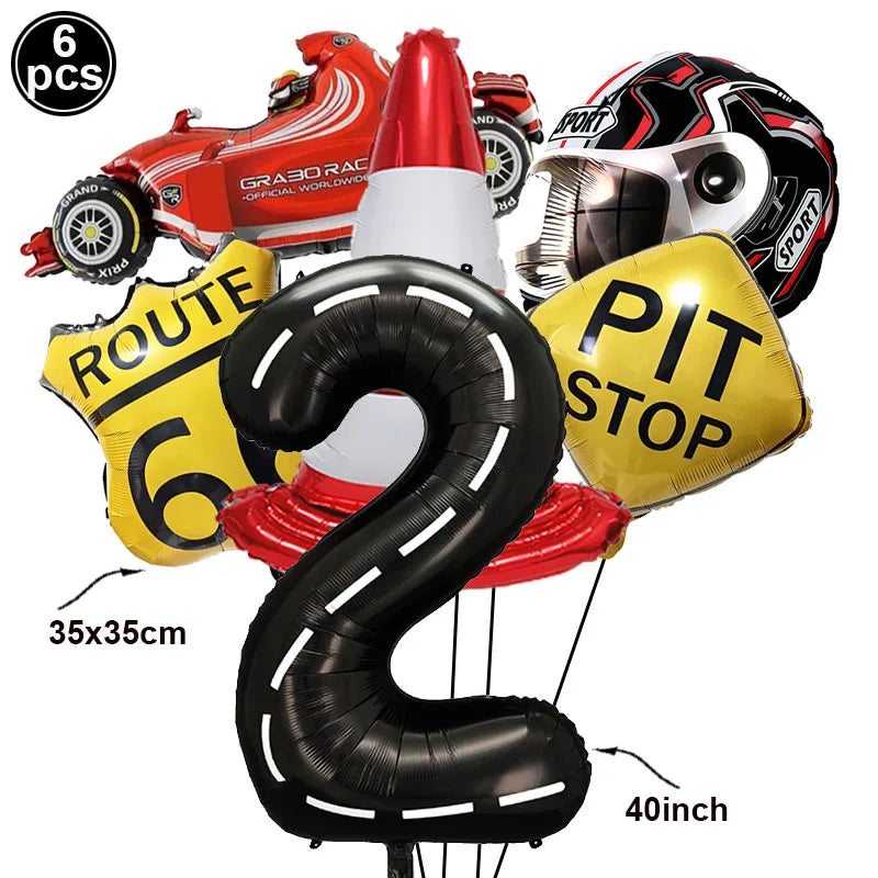 6-Piece Race Car Balloon Kit – Racing Birthday Party Decor