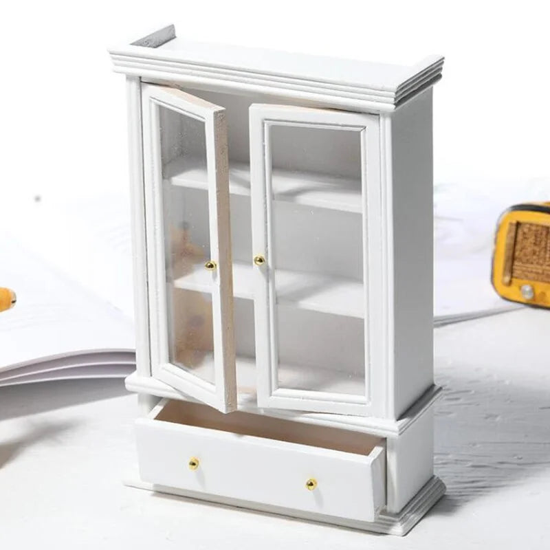 1:12 Dollhouse Miniature White Double Door Glass Cabinet Dollhouse Miniature Furniture Babs