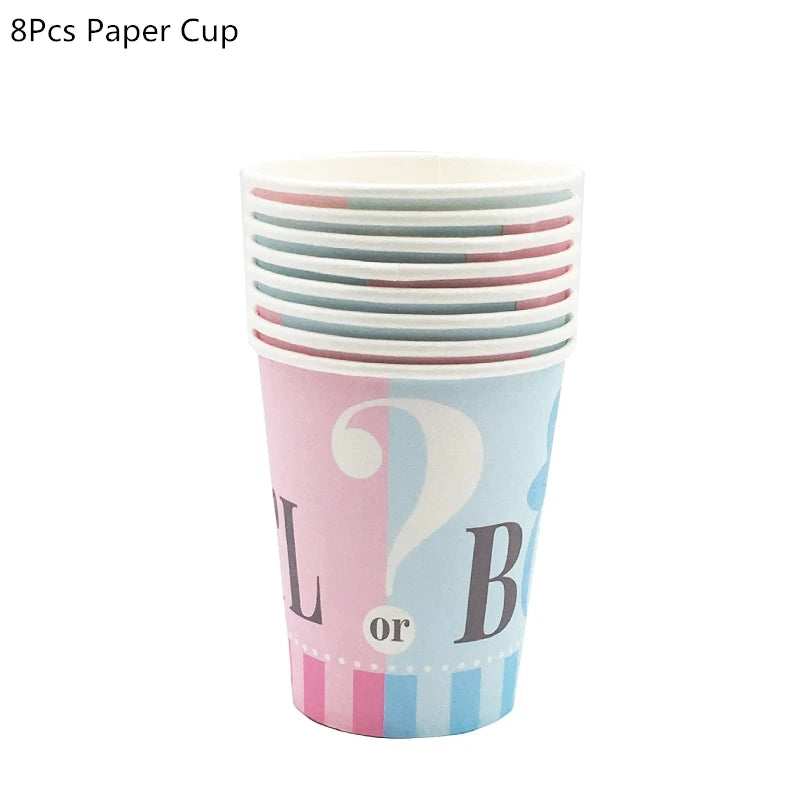 Gender Reveal Disposable Tableware Set – Baby Shower Party Disposable Tableware Set Babs 8pcs paper cup