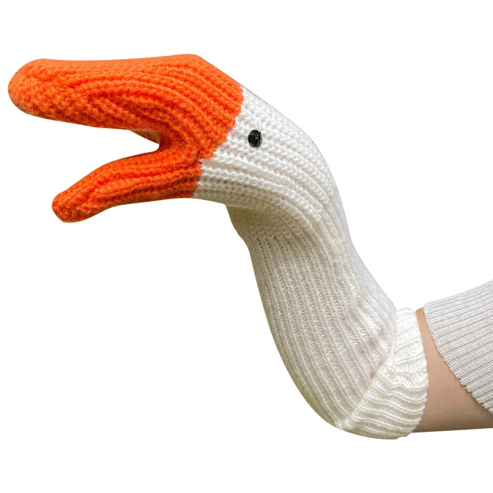 Kawaii Swan Mitten Gloves – Knitted 3D Goose Full Finger Unisex Novelty Knit Gloves Babs white-long style