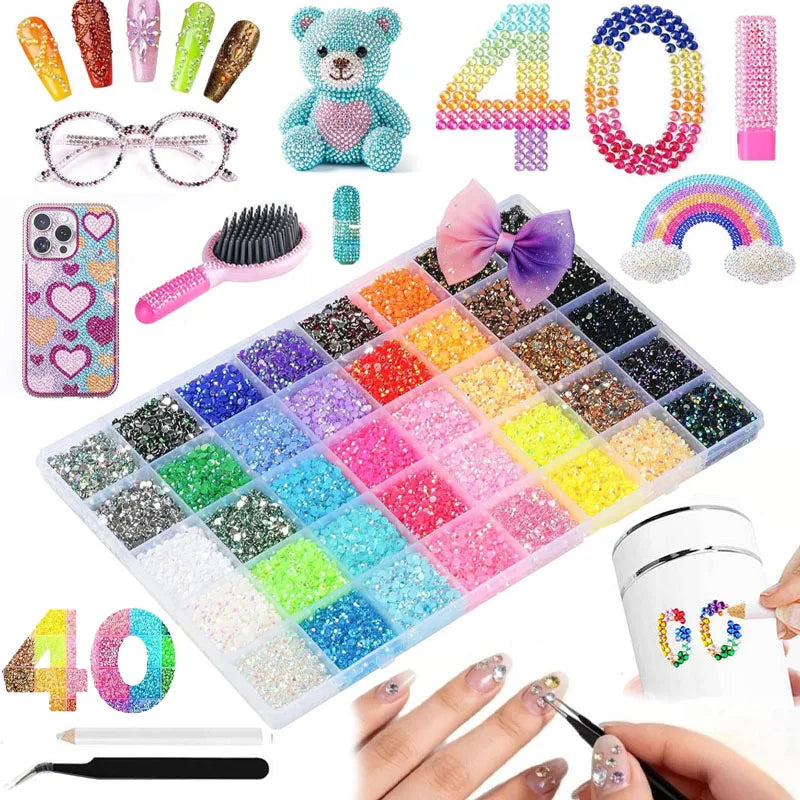 40-Grid 3mm Flatback Rhinestone Kit – 18,000 Multicolor Gems Rhinestone Craft Kit Babs