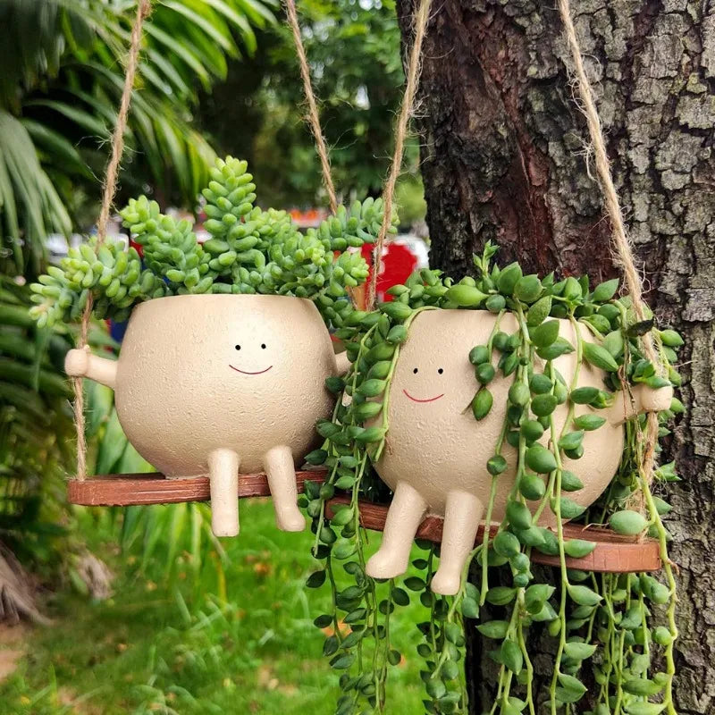 Cute Resin Face Succulent Planter – Rocking Chair Swing Style Decorative Succulent Planter Babs