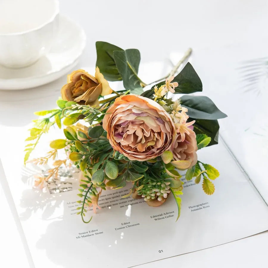 Silk Peony Artificial Flower Bouquet for Wedding & Home Decor Artificial Flower Bouquet Babs color 6 1 pc