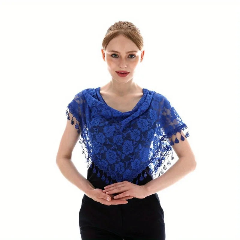 Embroidered Mantilla Lace Veil Church Prayer Shawl Scarf Lace Veil Shawl Babs Blue