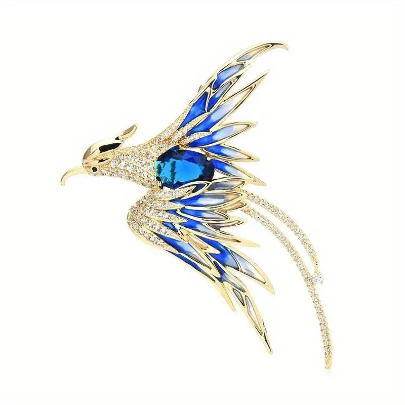 Crystal Phoenix Bird Brooch – 5-Color Enamel Unisex Pin Enamel Brooch Pin Babs blue
