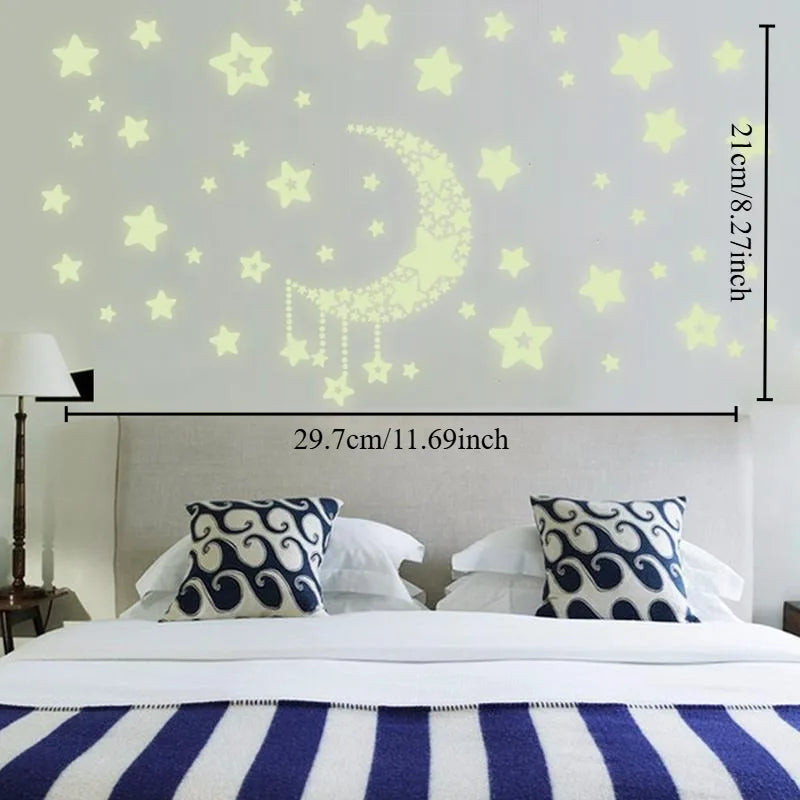 Glow in the Dark Moon & Stars Wall Stickers – 2pc Room Decals Wall Sticker Decals Babs