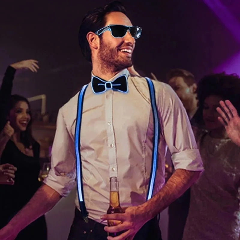 LED Light-Up Bow Tie & Suspenders Set for Parties LED Party Accessories Babs