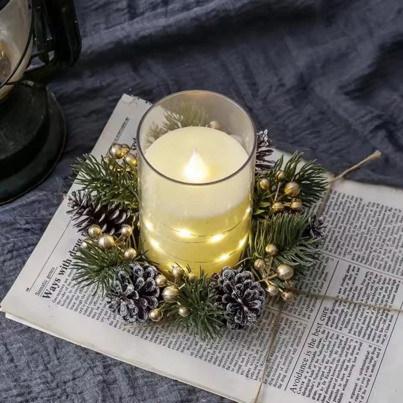 Christmas Candle Ring – Pine, Pinecone & Berry Wreath Décor Christmas Candle Ring Babs