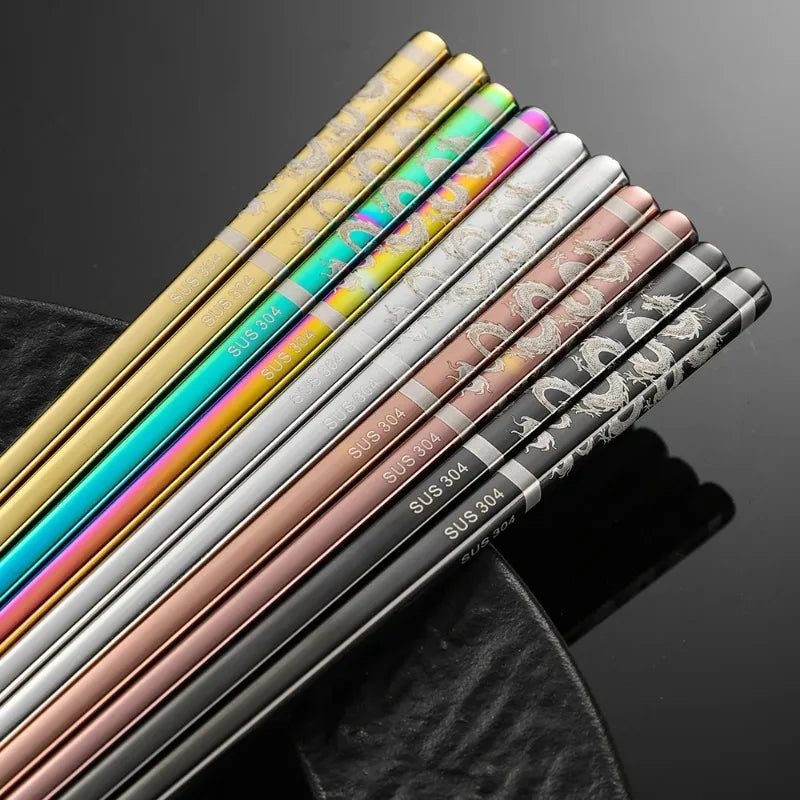 304 Stainless Steel Chopsticks | Laser Dragon Pattern Non-Slip Stainless Steel Chopsticks Babs