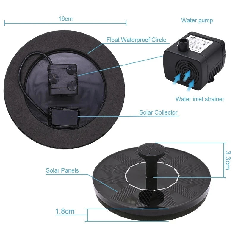 Mini Solar Floating Fountain – Bird Bath, Pond & Garden Solar Garden Fountain Babs