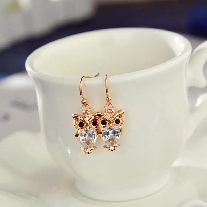 Rose Gold Zircon Owl Stud Earrings – Trendy Fashion Jewelry Stud Earrings Babs