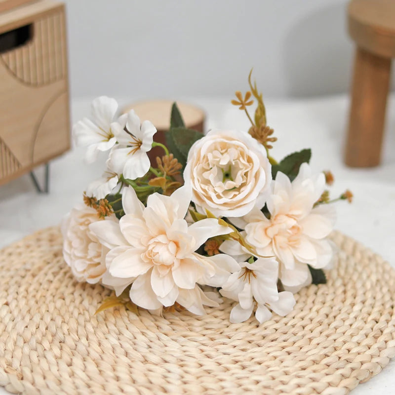 Silk Dahlia Peony Artificial Flowers for Wedding & Home Décor Artificial Silk Flowers Babs White